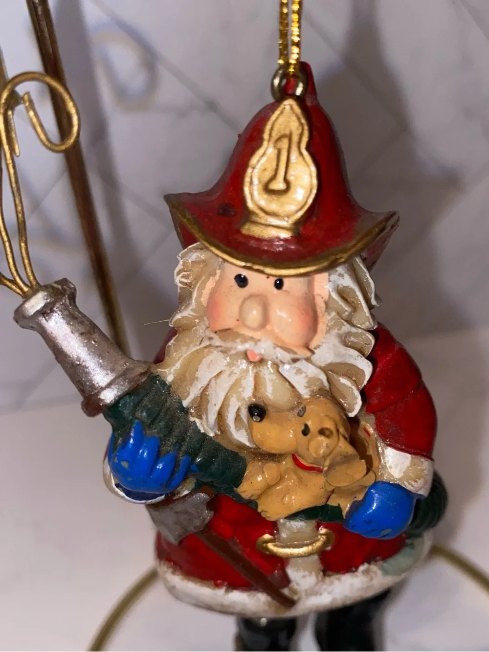 3/$15 Two Whimsical Folk Art Style Firefighter Christmas Ornaments